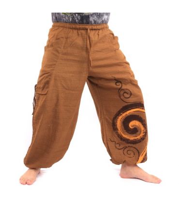 Harem pants for tying Spiral design in heavy cotton