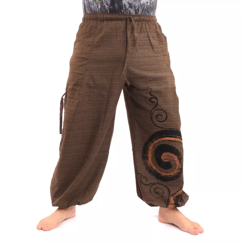 Harem pants for tying Spiral design in heavy cotton