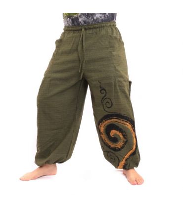 Harem pants for tying Spiral design in heavy cotton