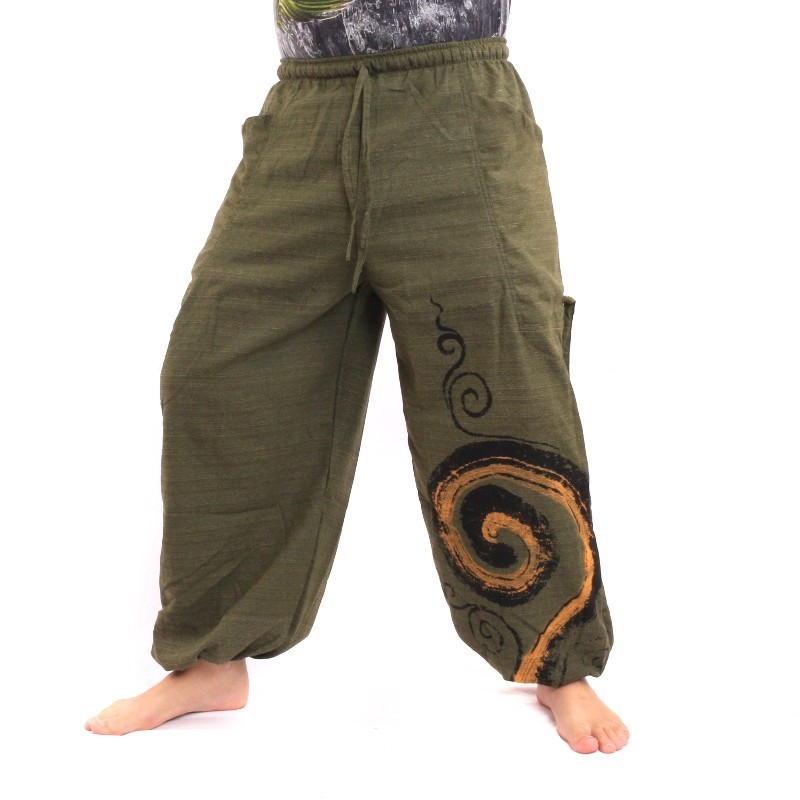 Harem pants to tie Spiral design made of heavy cotton ATM11