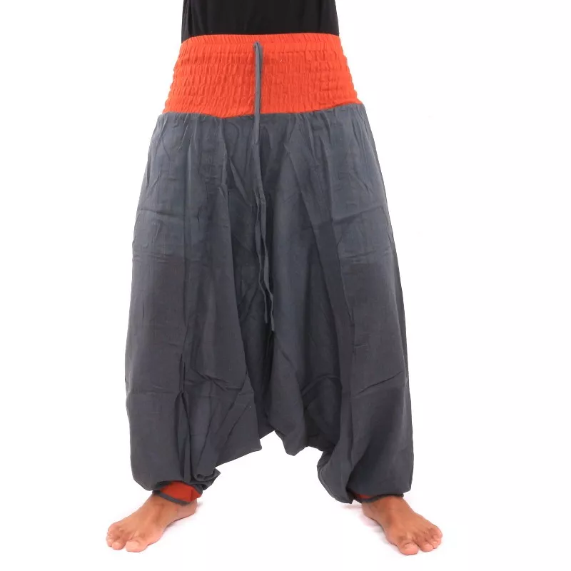 pantalon de harem gris foncé, orange