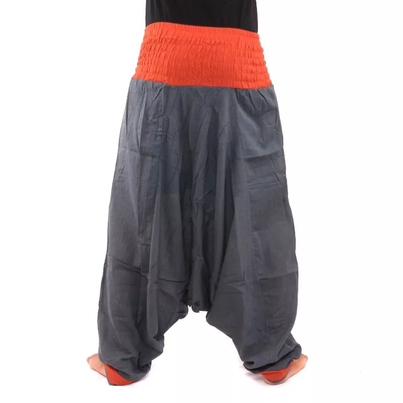 pantalon de harem gris foncé, orange