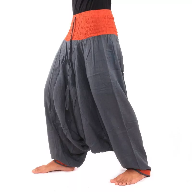 pantalon de harem gris foncé, orange