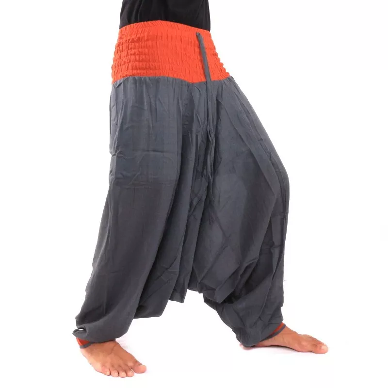 pantalon de harem gris foncé, orange