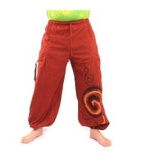 pantalones harén impresos patrón en espiral de color rojo