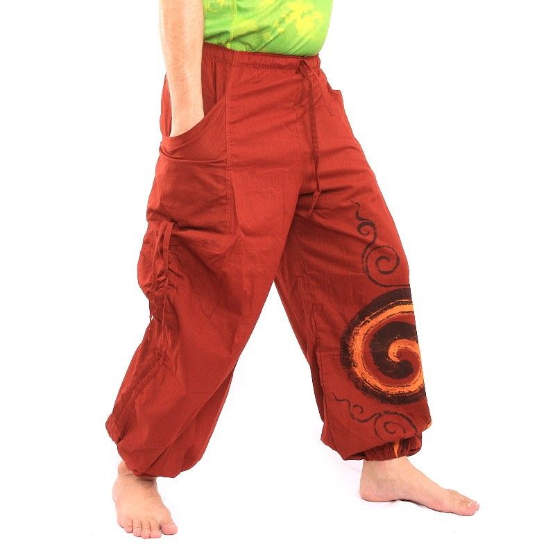 pantalon de harem imprimé en spirale rouge