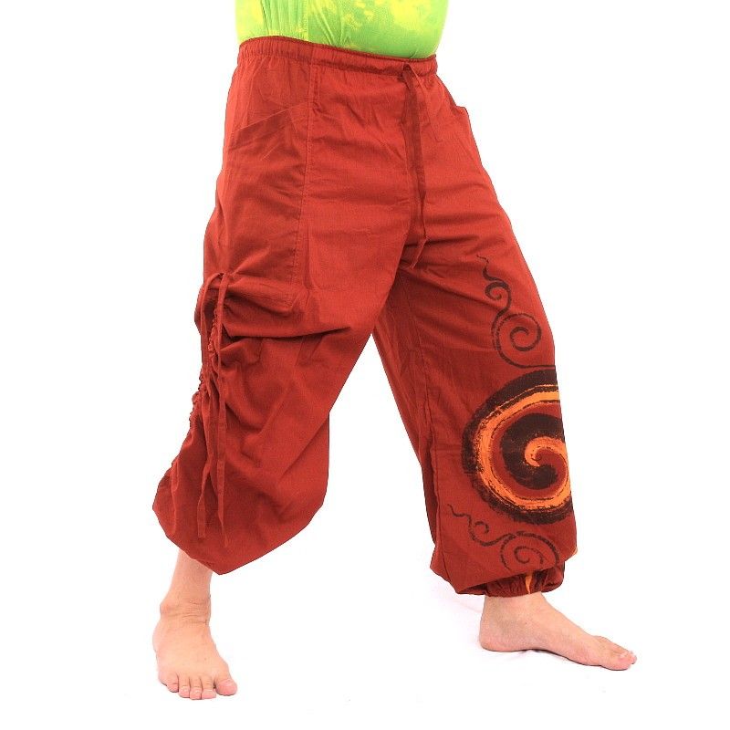 harem pants printed red spiral pattern