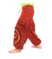 harem pants printed red spiral pattern