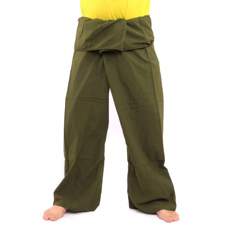 Pantalon de pêcheur thaïlandais - vert - extra long - coton
