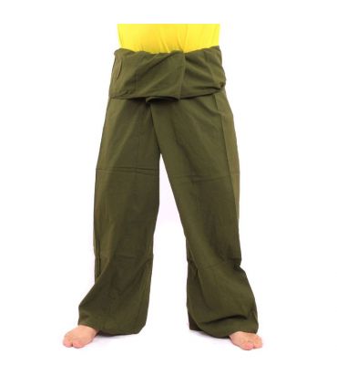 Pantalon de pêcheur thaïlandais - vert - extra long - coton