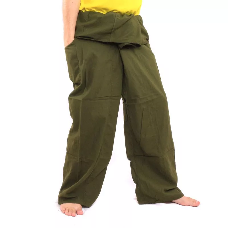 Pantalon de pêcheur thaïlandais - vert - extra long - coton