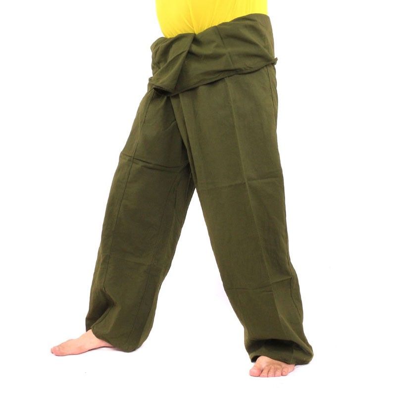 Pantalon de pêcheur thaïlandais - vert - extra long - coton