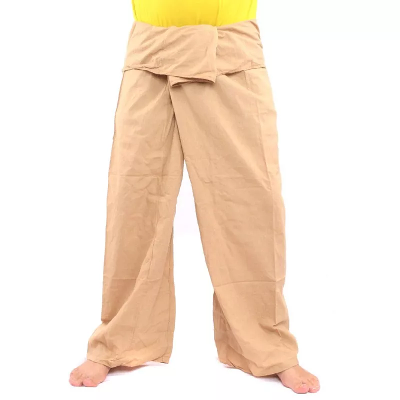 Pantalon de pêcheur thaïlandais - kaki- extra long - coton