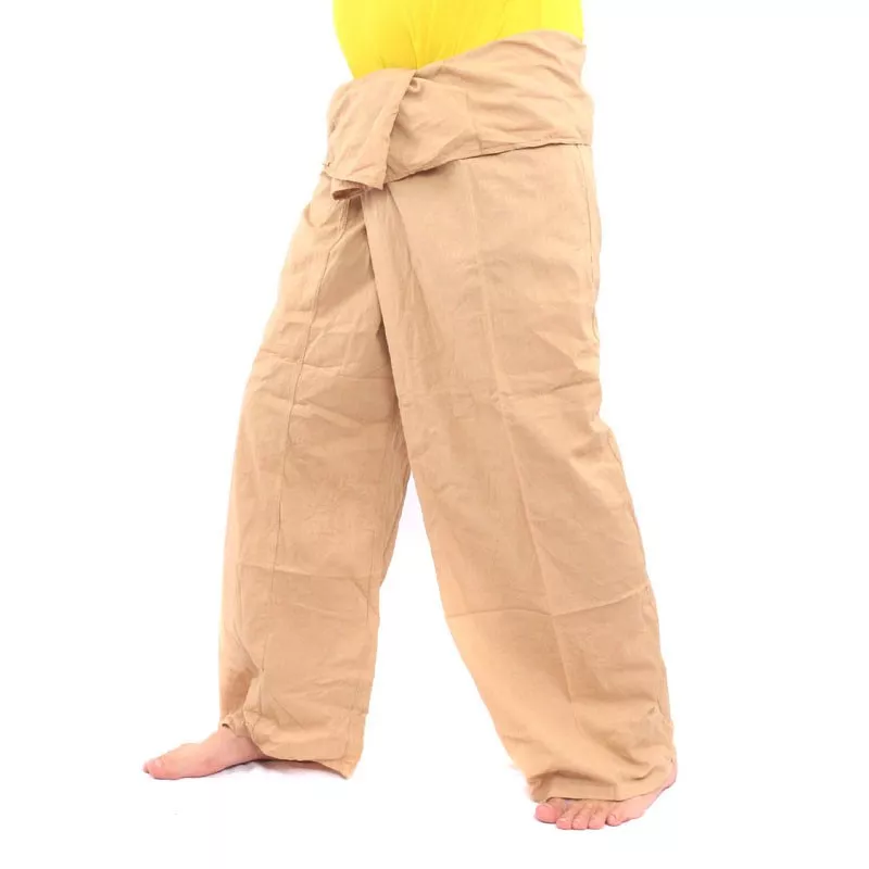 Pantalon de pêcheur thaïlandais - kaki- extra long - coton