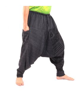 ॐ pantalon de harem avec symboles sanskrits mélange de coton noir