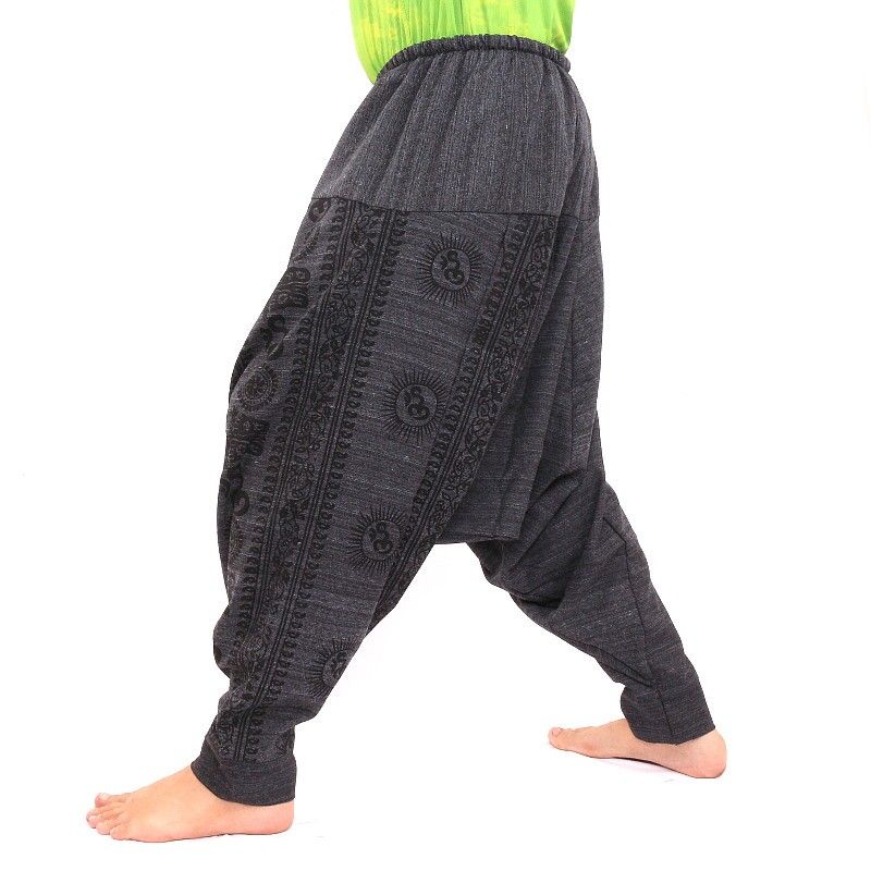 ॐ harem pants with Sanskrit symbols cotton mix black