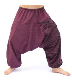 ॐ Pantalones Anchos con símbolos sánscritos mezcla de algodón magenta