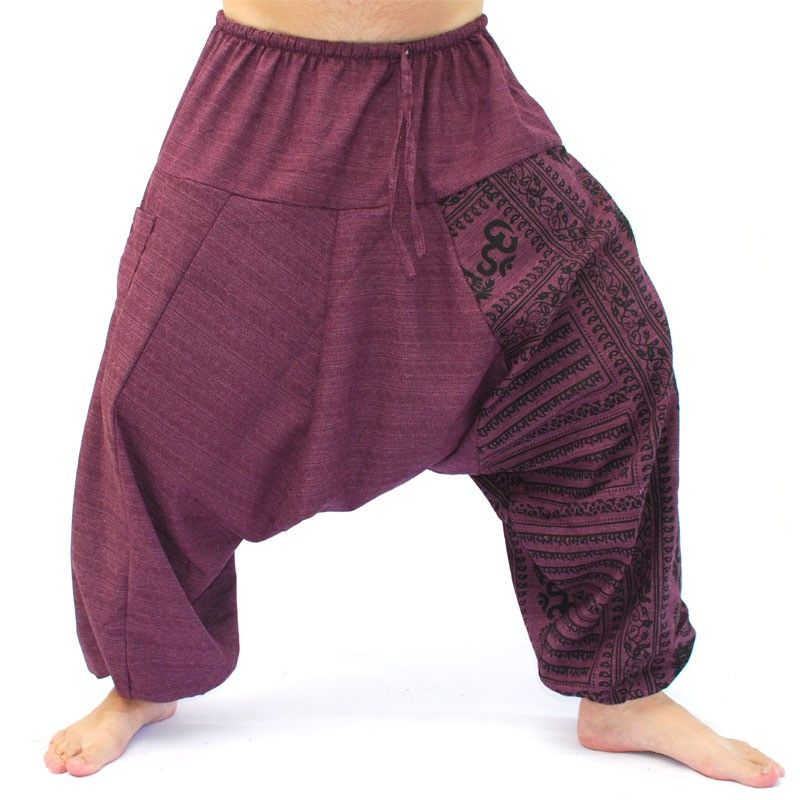 ॐ pantalon de harem avec symboles sanskrits mélange de coton magenta