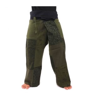 Pantalon de pêcheur thaïlandais patchwork taille M vert