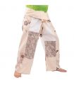 Pantalones de pescador tailandés patchwork talla L crema
