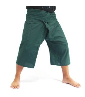 3/4 Pescador pantalones tailandeses viscosa de color verde oscuro
