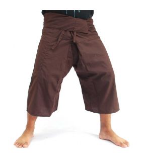 3/4 Pescador pantalones tailandeses viscosa de color marrón oscuro