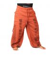 pantalon de harem pantalon de méditation Om Dharmachakra pieds Bouddhas coton mélange orange