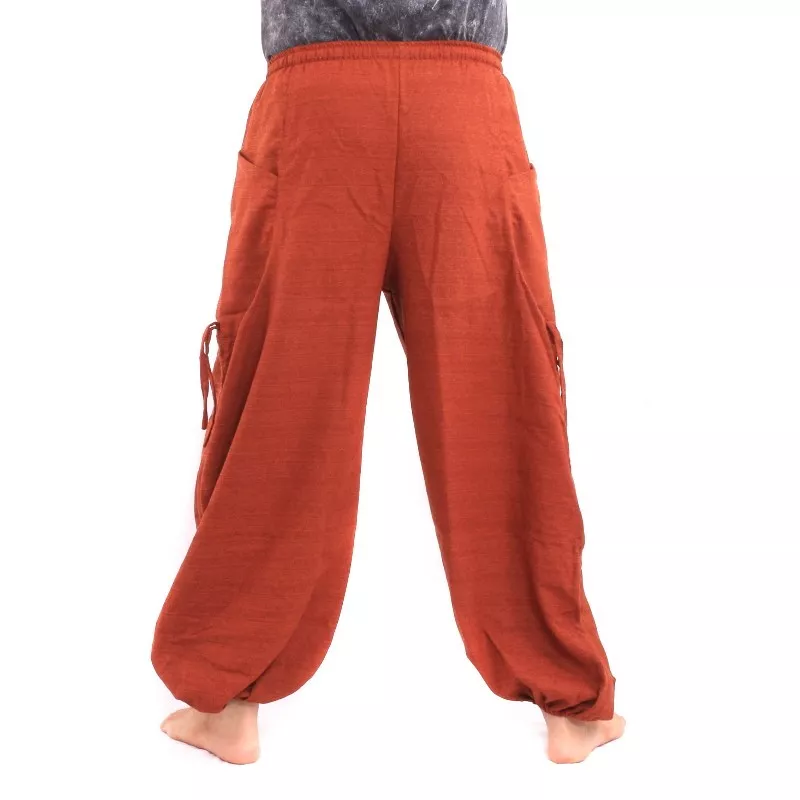 pantalon de harem pantalon de méditation Om Dharmachakra pieds Bouddhas coton mélange orange