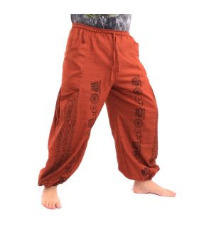 Pantalones Anchos pantalones de meditación Om Dharmachakra pies Budas de algodón mezcla naranja