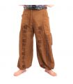 Pantalones Anchos pantalones de meditación Om Dharmachakra pies Budas de algodón caqui