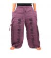 Pantalones Anchos pantalones de meditación Om Dharmachakra pies Budas algodón púrpura