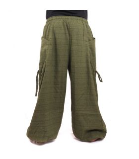 pantalon de harem pantalon de méditation Om Dharmachakra pieds Bouddhas coton vert olive