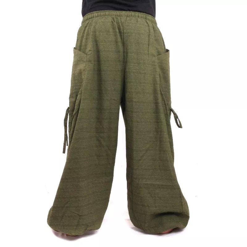 pantalon de harem pantalon de méditation Om Dharmachakra pieds Bouddhas coton vert olive