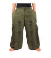 Pantalones Anchos pantalones de meditación Om Dharmachakra pies Budas de algodón verde oliva