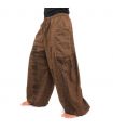 Sarouel pantalon de méditation Om Dharmachakra pieds Bouddhas coton marron