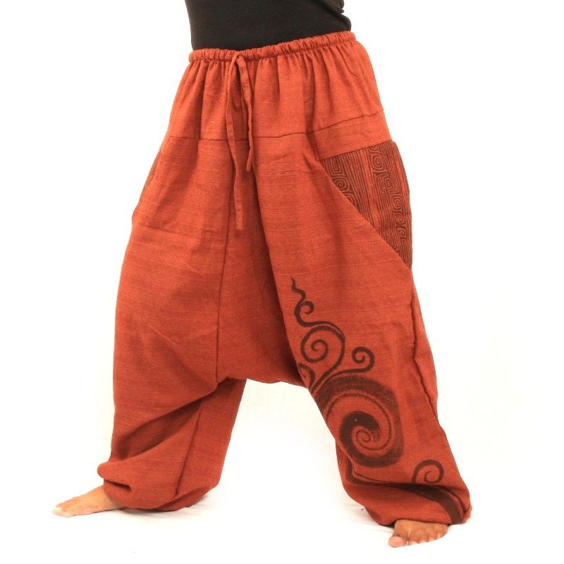 Sarouel Baggy Pants en coton orange imprimé