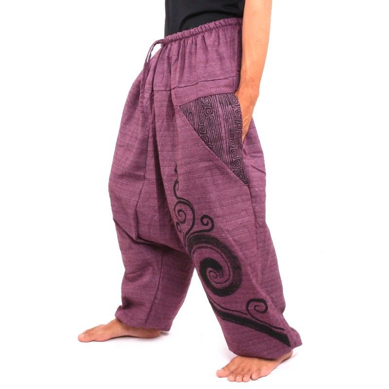 Harem pants Baggy Pants printed purple cotton