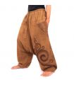 harem pants with spiral curls spiral design printed khaki cotton