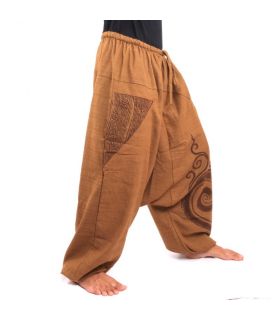 harem pants with spiral curls spiral design printed khaki cotton