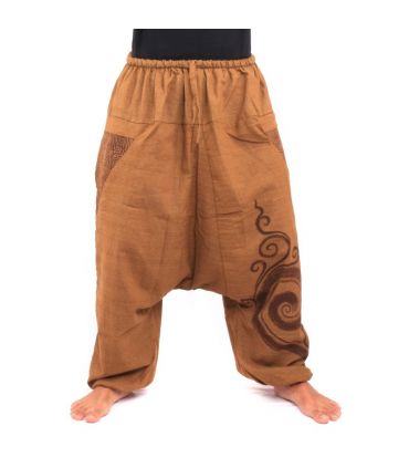 pantalon de harem avec des boucles en spirale dessin en spirale coton kaki imprimé