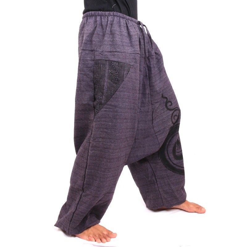 Sarouel Baggy Pants en coton magenta foncé imprimé