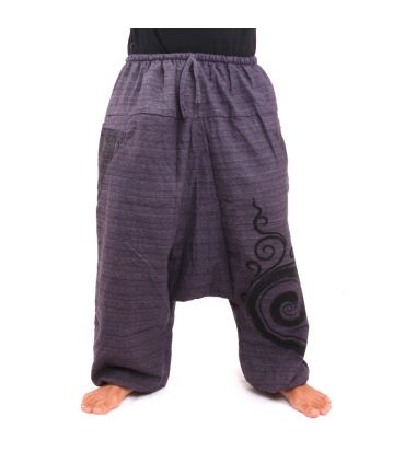 pantalon de harem en coton imprimé bleu foncé