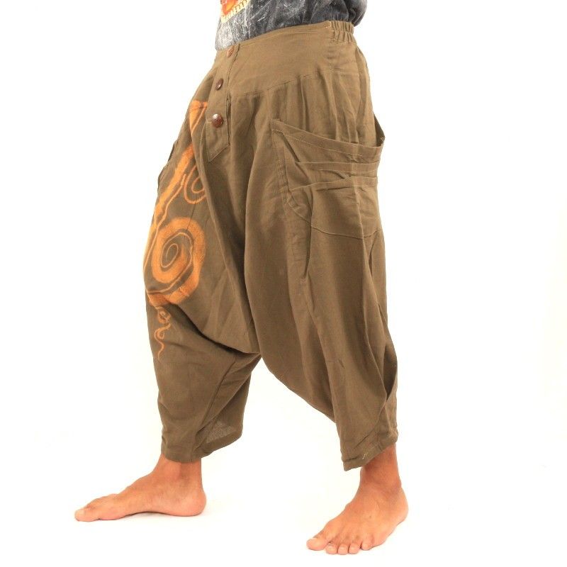 3/5 Harem pants with spiral pattern khaki KMA5