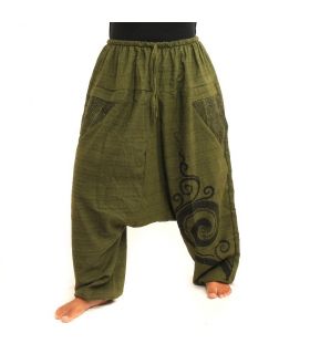 Pantalones Anchos estampados de algodón verde