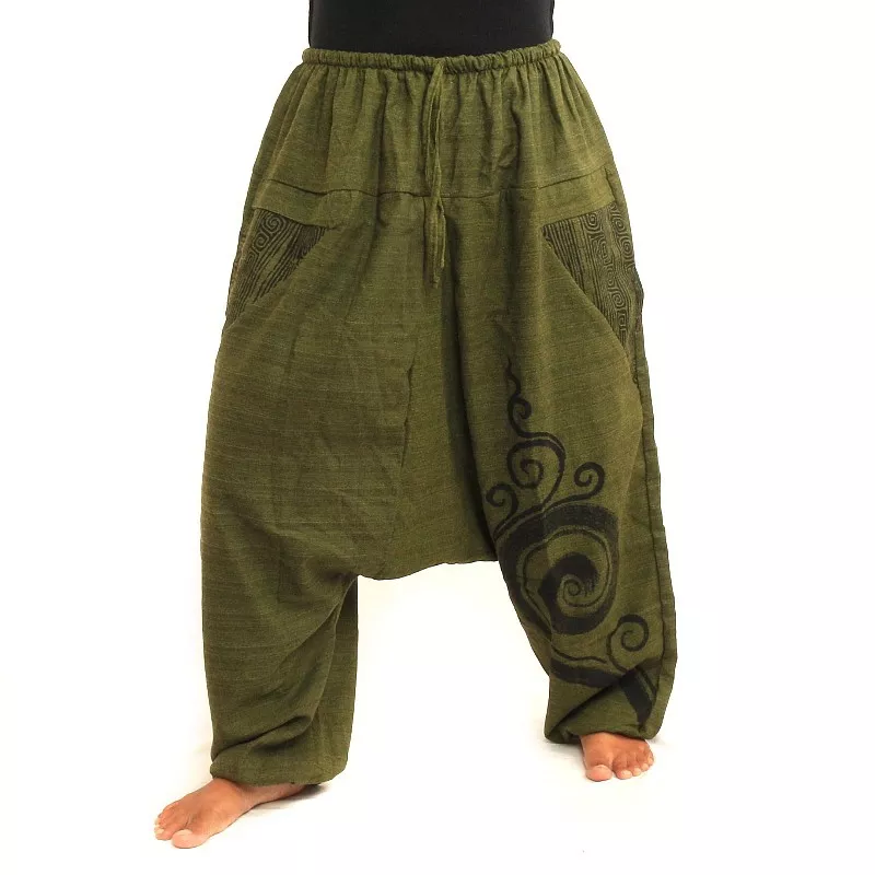 harem pants printed green cotton