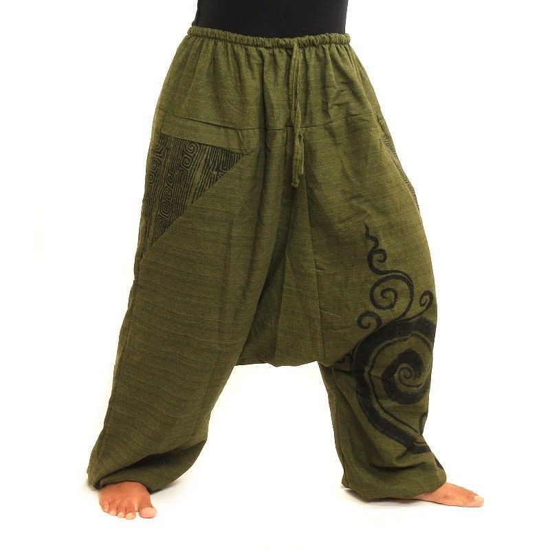 pantalon de harem bicolore à grandes poches et cordon de serrage en coton  brun noir