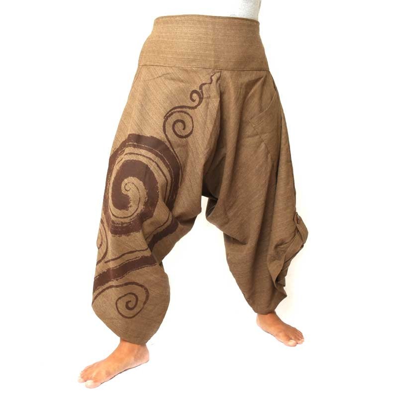 3/5 Harem pants with spiral pattern cotton brown KMI-07