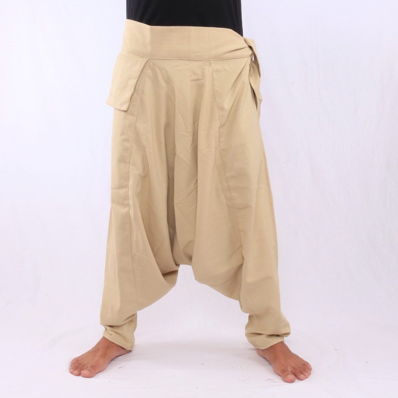 Aladinhose mit kleiner Seitentasche seitlich zum Zubinden creme