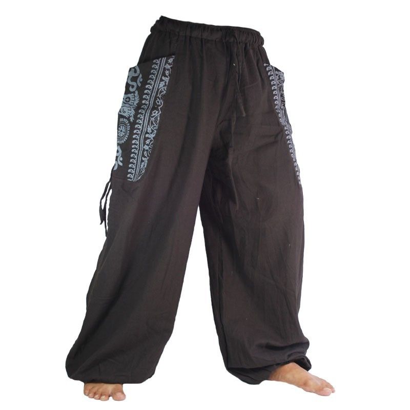 Thai Hippie Hose zum Zubinden Ethno Applikation aus schwerer Baumwolle