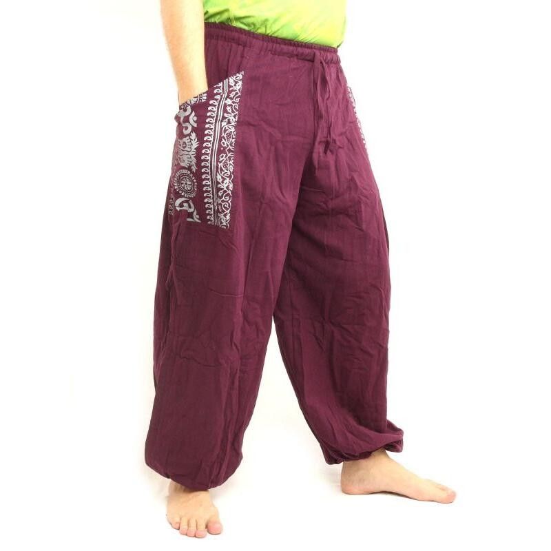 Thai Hippie Hose zum Zubinden Ethno Applikation aus schwerer Baumwolle